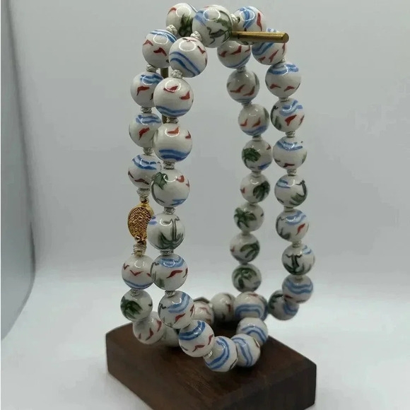 Vintage | Rare | Chinese porcelain hand painted necklace | palm trees & birds - Picture 15 of 15